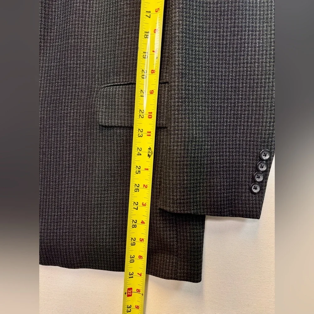Oscar De La Renta mens sz 44R black‎ gray microcheck 100% wool blazer sport coat